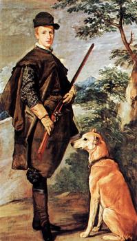 Diego Rodriguez De Silva Velazquez : Portrait of Cardinal Infante Ferdinand of Austria with Gun and Dog